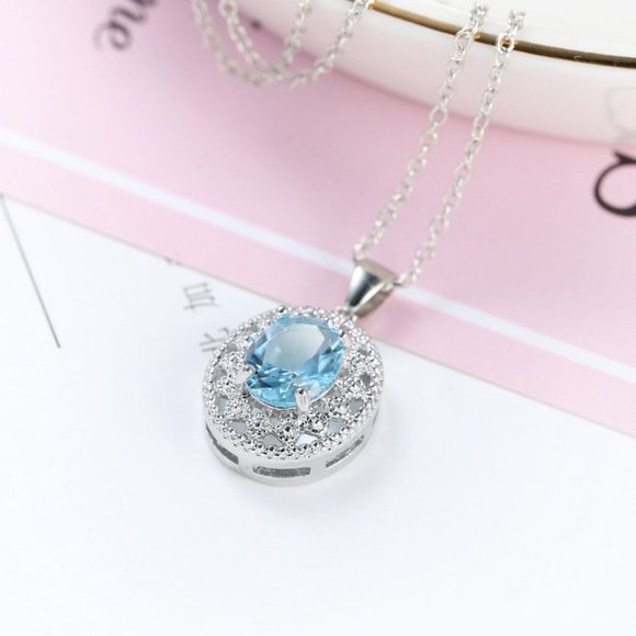 Exquisite Round Sea Blue Cut Zircon necklace - Picture 3 of 3